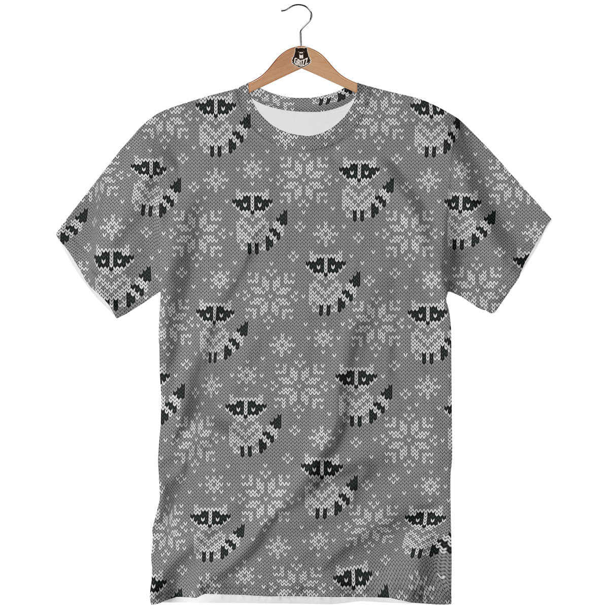 Raccoon Knitted Print Pattern T-Shirt-grizzshop