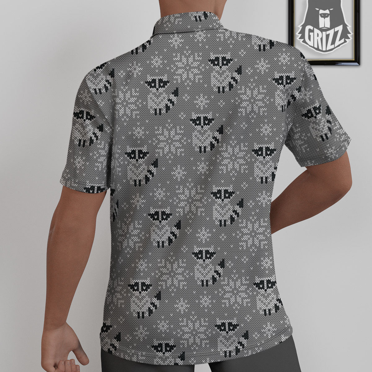 Raccoon Knitted Print Pattern Untucked Shirts-grizzshop