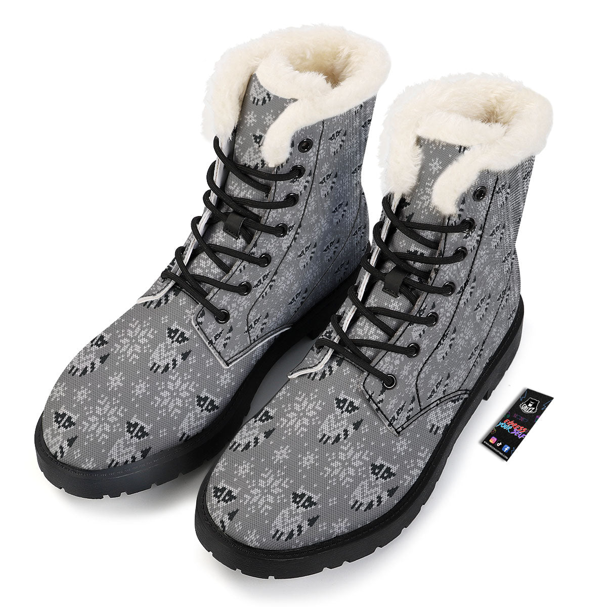 Raccoon Knitted Print Pattern Winter Boots-grizzshop