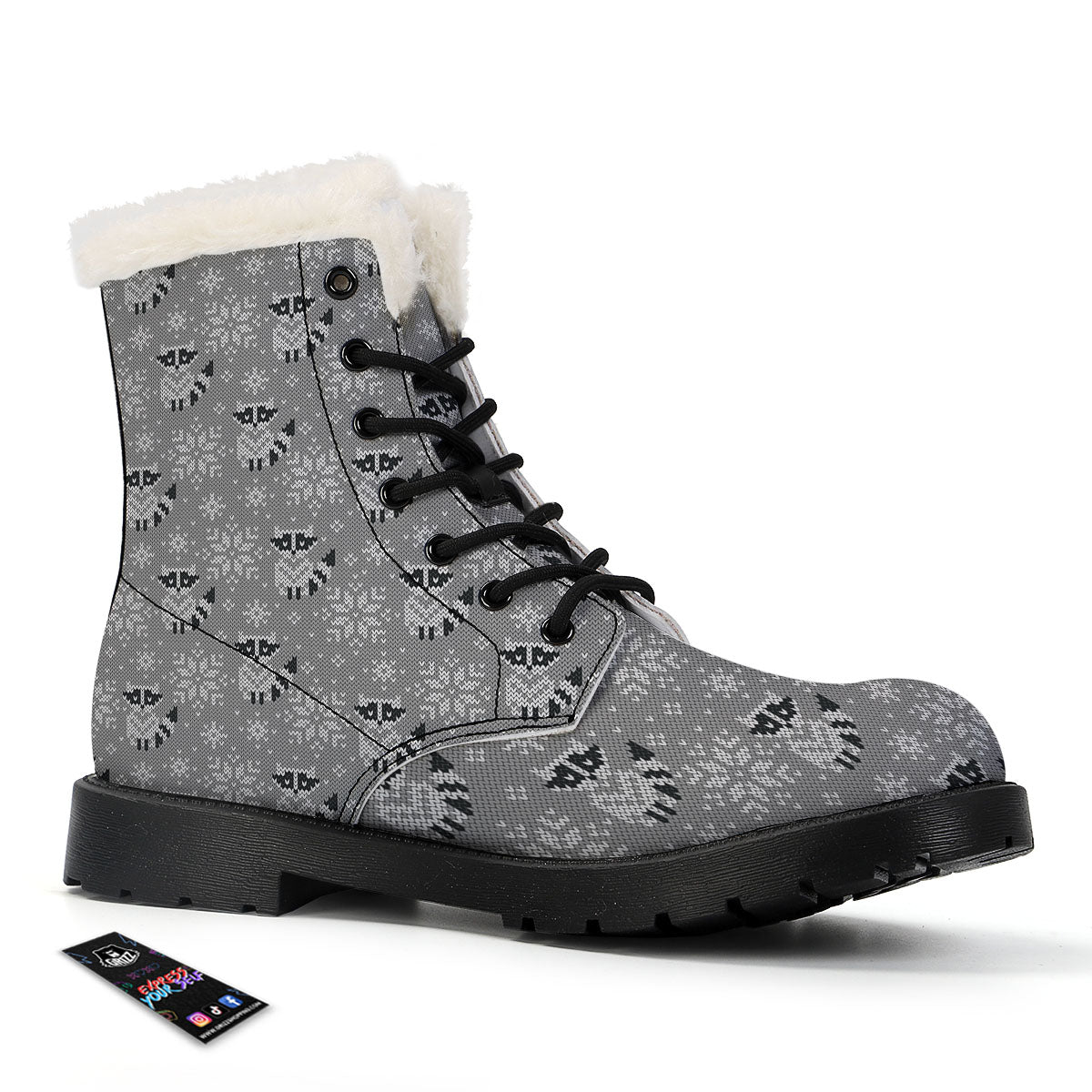 Raccoon Knitted Print Pattern Winter Boots-grizzshop
