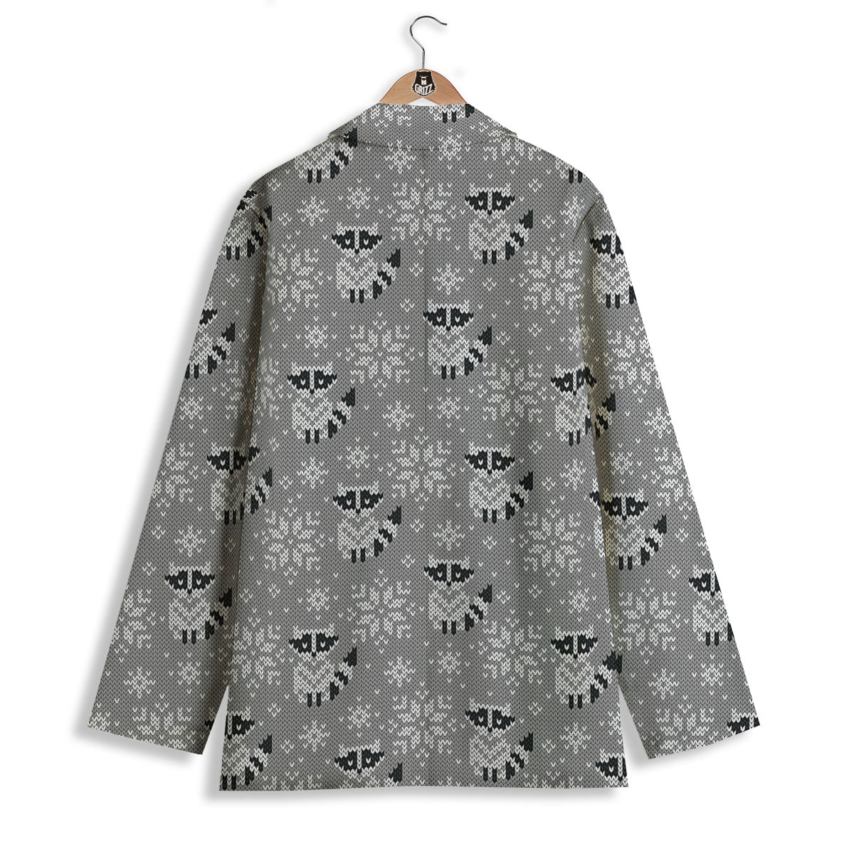 Raccoon Knitted Print Pattern Women's Blazer-grizzshop