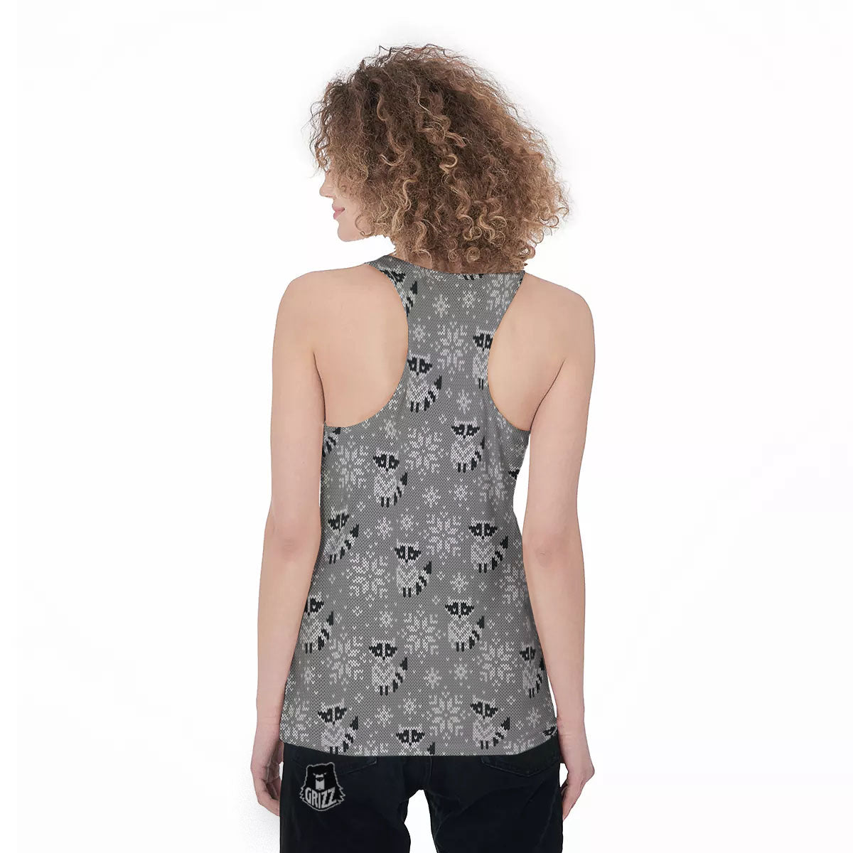 Raccoon Knitted Print Pattern Women's Racerback Tank Top-grizzshop