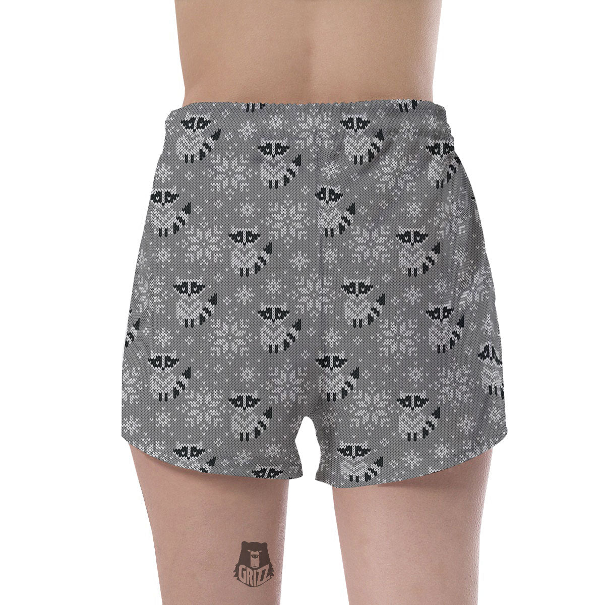 Raccoon Knitted Print Pattern Women's Shorts-grizzshop