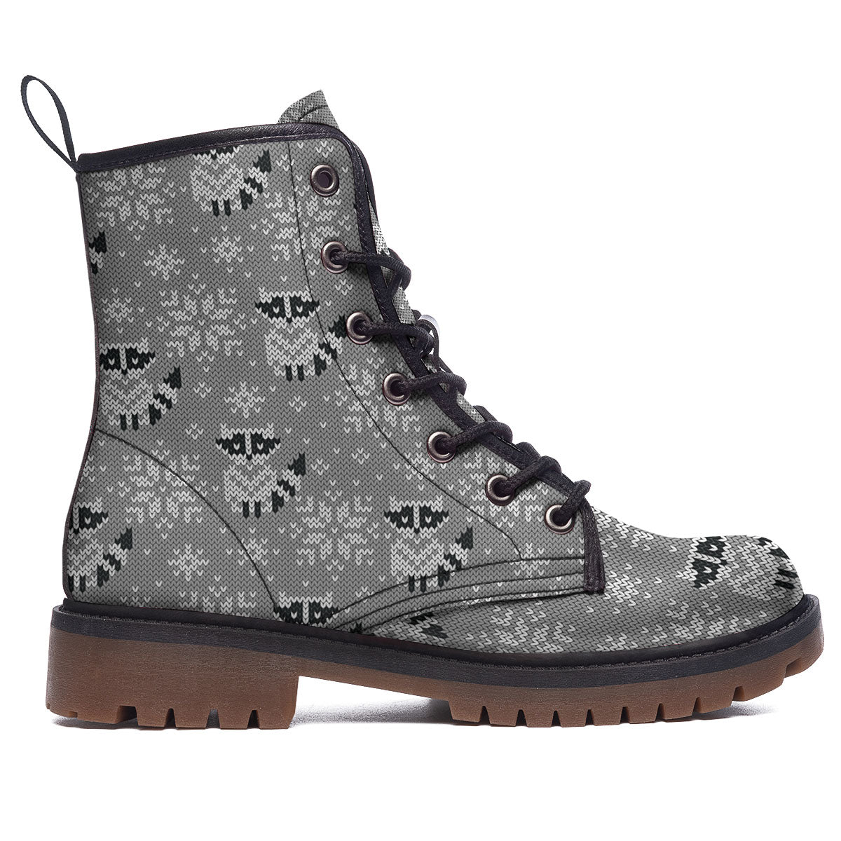 Raccoon Knitted Print Pattern Work Boots-grizzshop