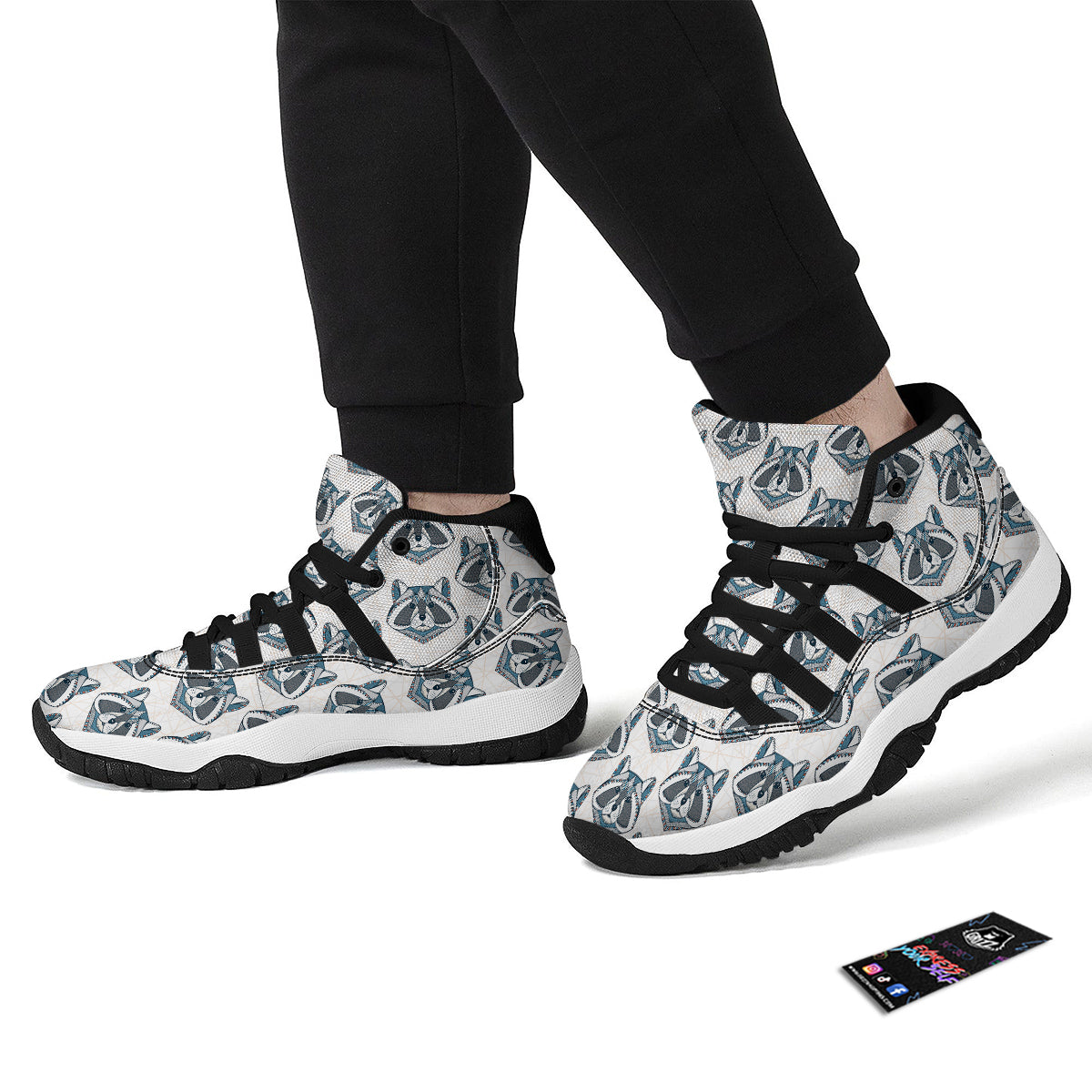 Raccoon Print Pattern Black Bball Shoes-grizzshop