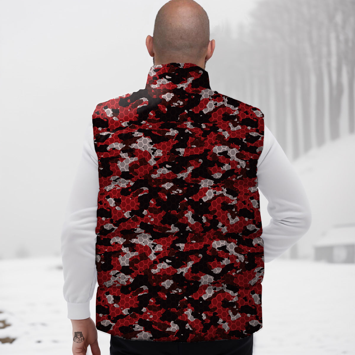 Raccoon Print Pattern Down Vest-grizzshop