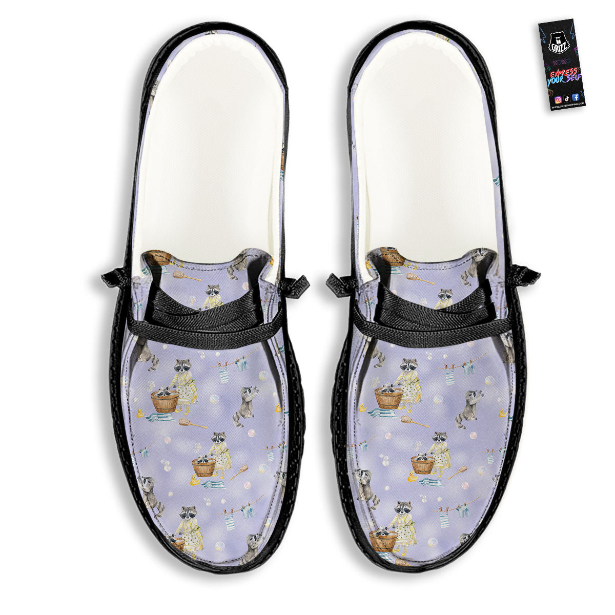 Raccoon Watercolor Print Pattern Black Loafers-grizzshop