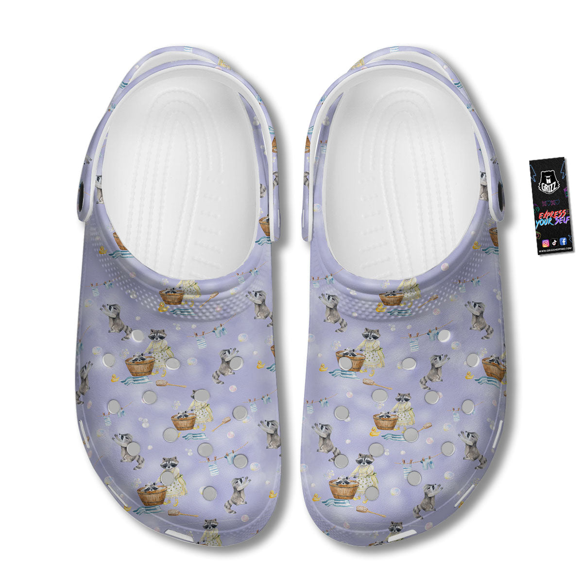 Raccoon Watercolor Print Pattern Clog-grizzshop