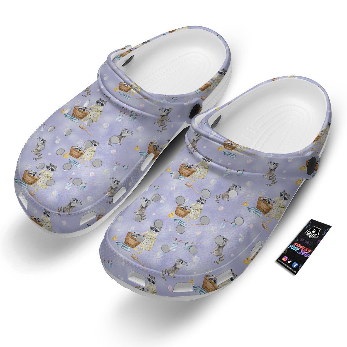 Raccoon Watercolor Print Pattern Clog-grizzshop