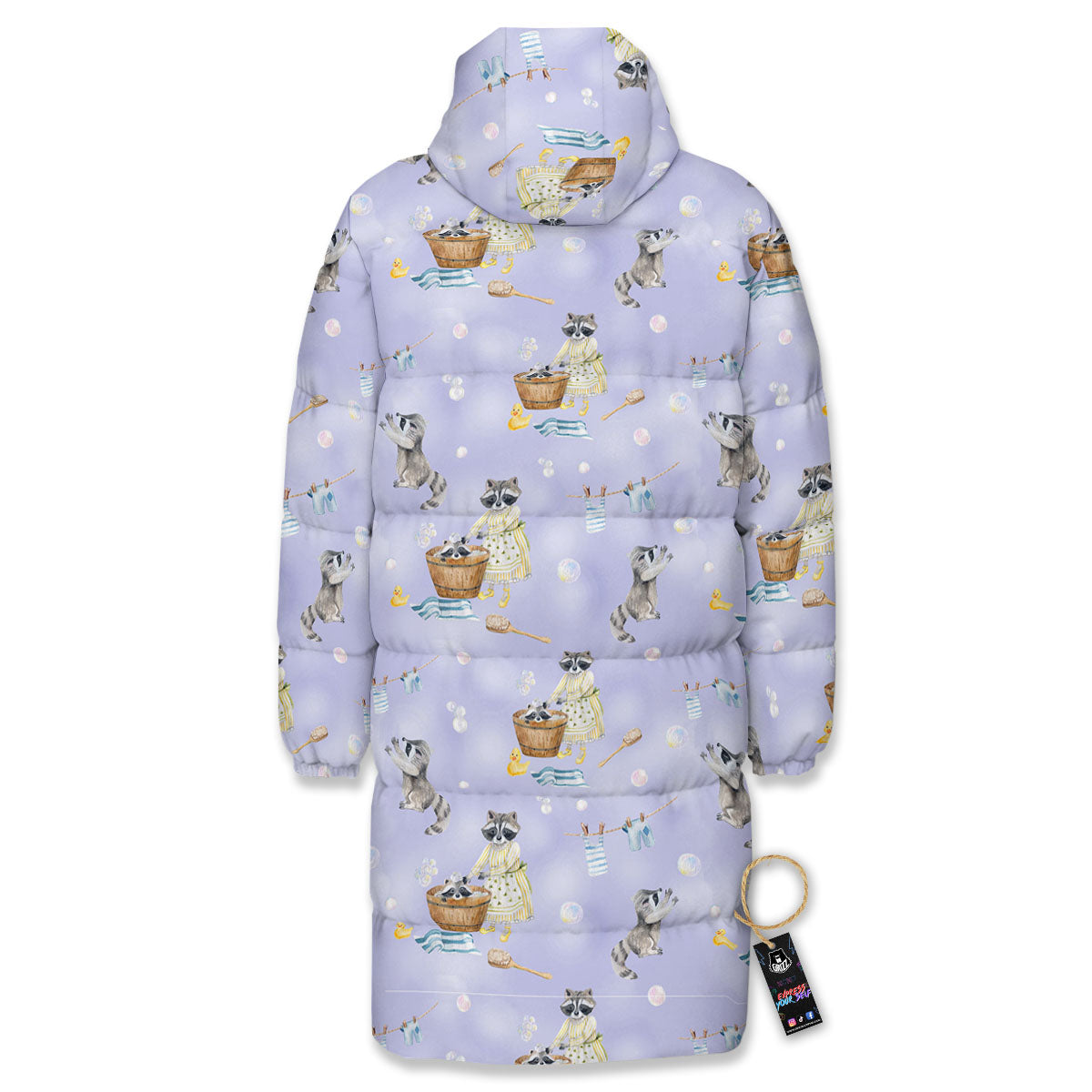 Raccoon Watercolor Print Pattern Long Down Jacket-grizzshop