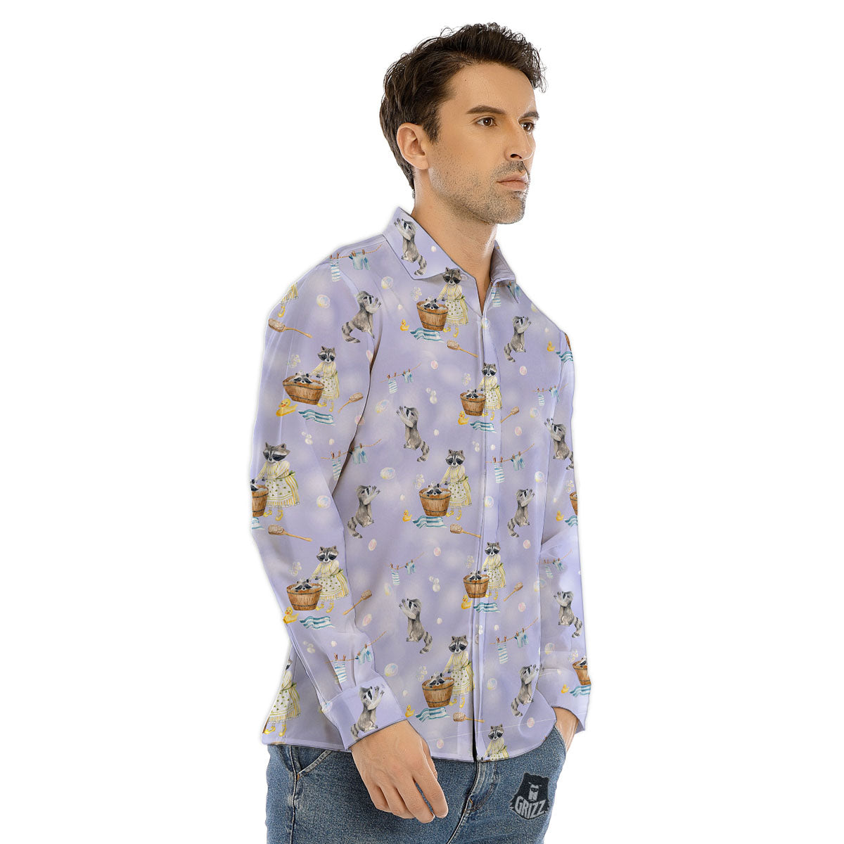 Raccoon Watercolor Print Pattern Men's Dress Shirts-grizzshop