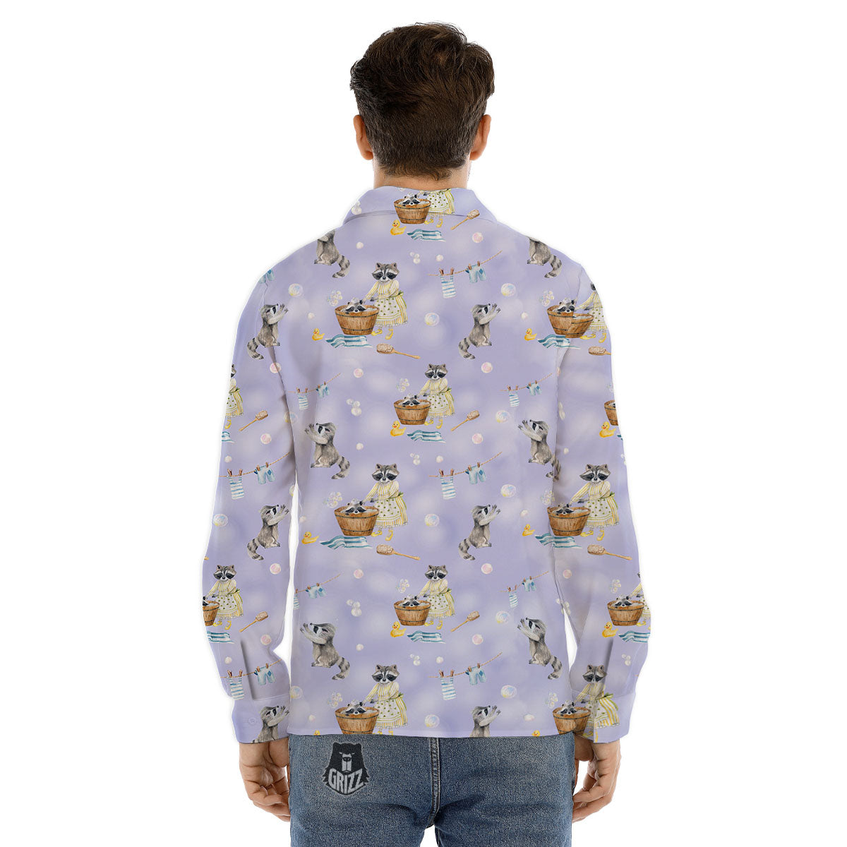Raccoon Watercolor Print Pattern Men's Dress Shirts-grizzshop