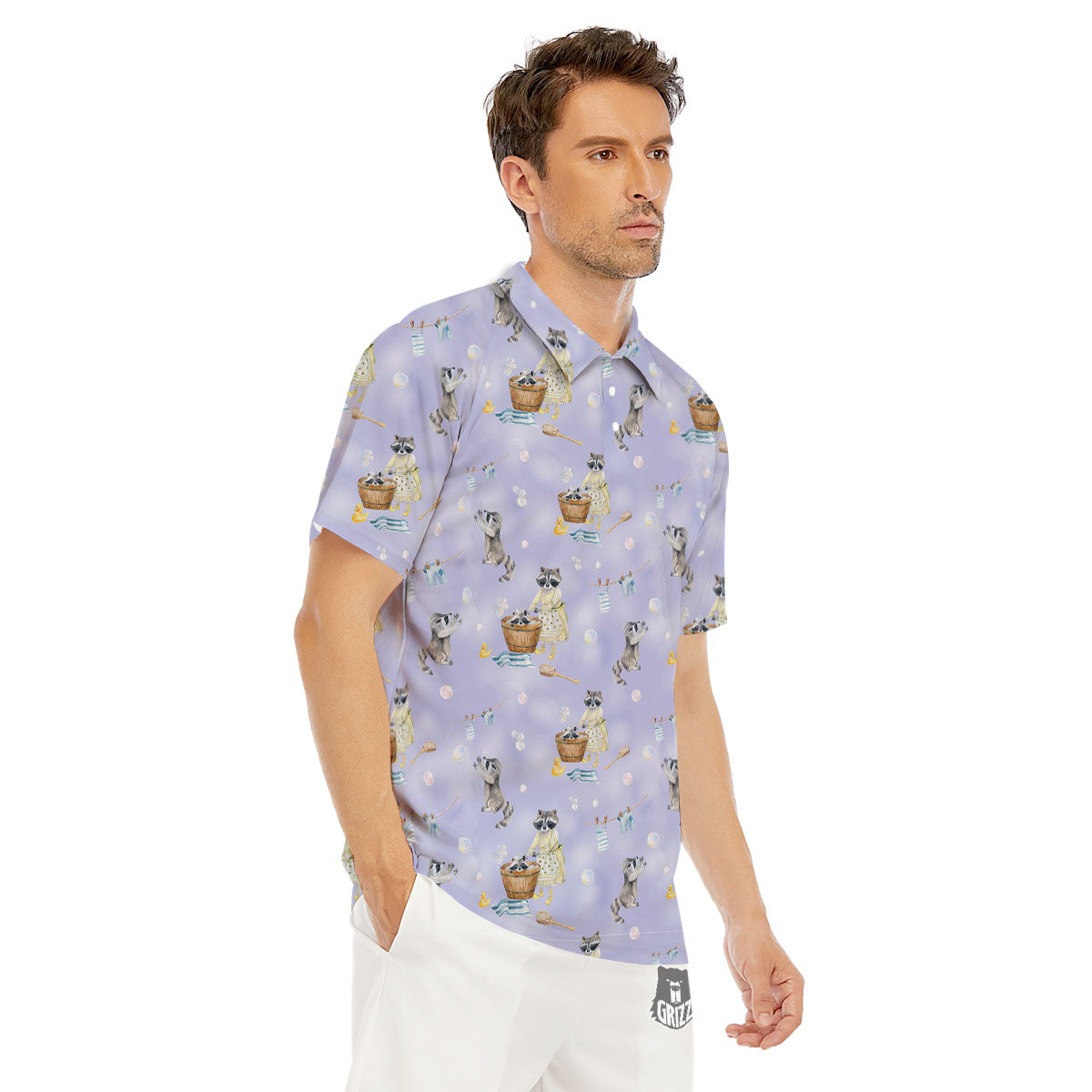 Raccoon Watercolor Print Pattern Men's Golf Shirts-grizzshop