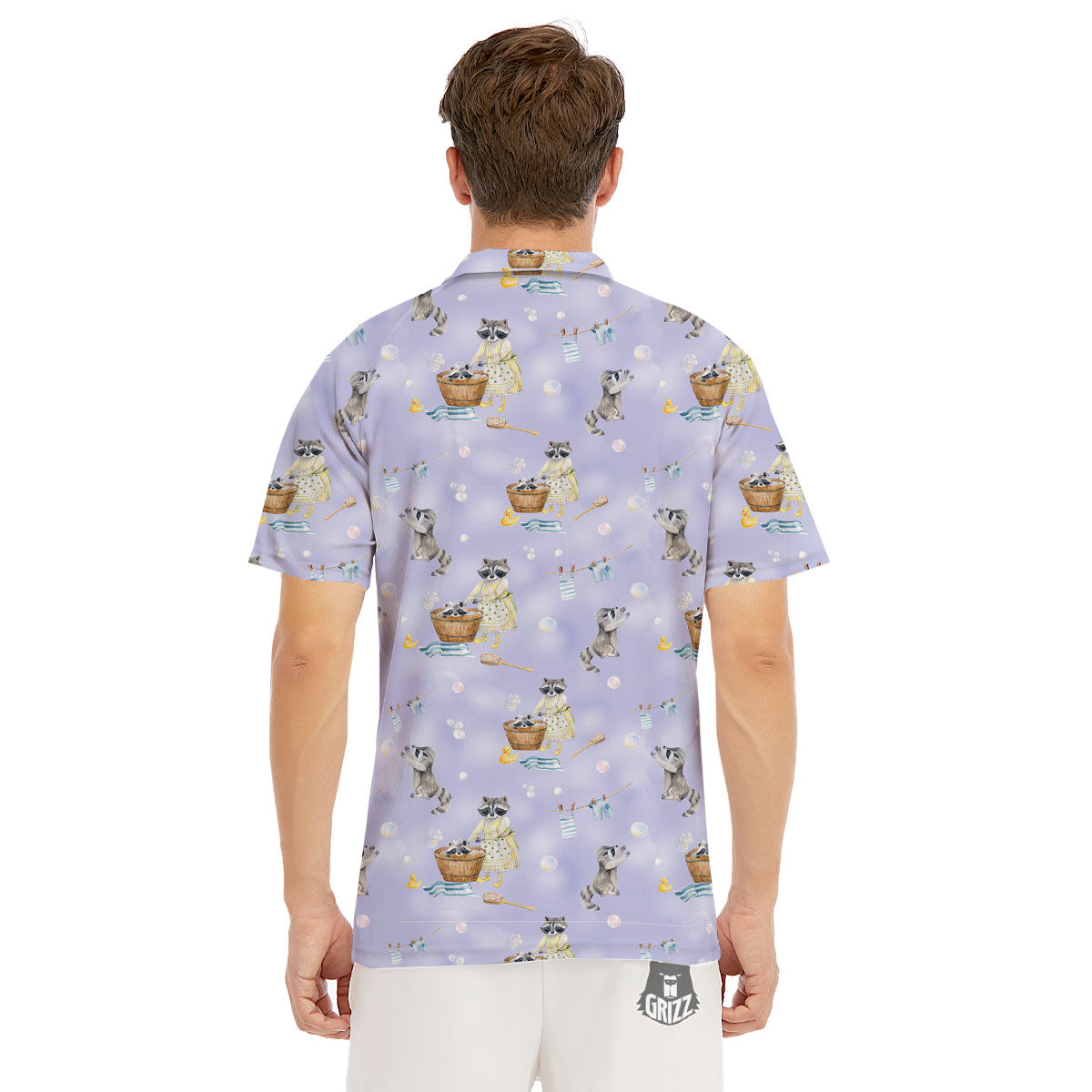 Raccoon Watercolor Print Pattern Men's Golf Shirts-grizzshop