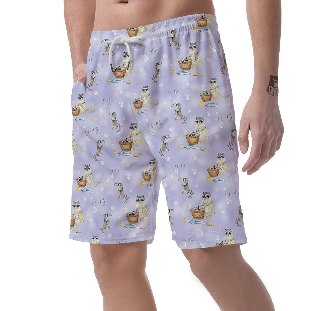 Raccoon Watercolor Print Pattern Men's Shorts-grizzshop