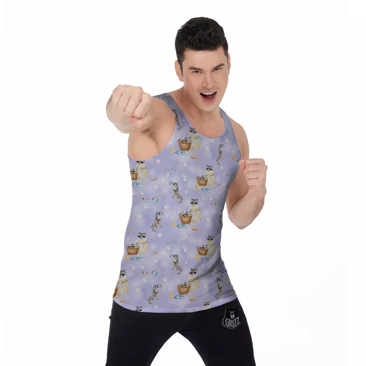 Raccoon Watercolor Print Pattern Men's Tank Top-grizzshop