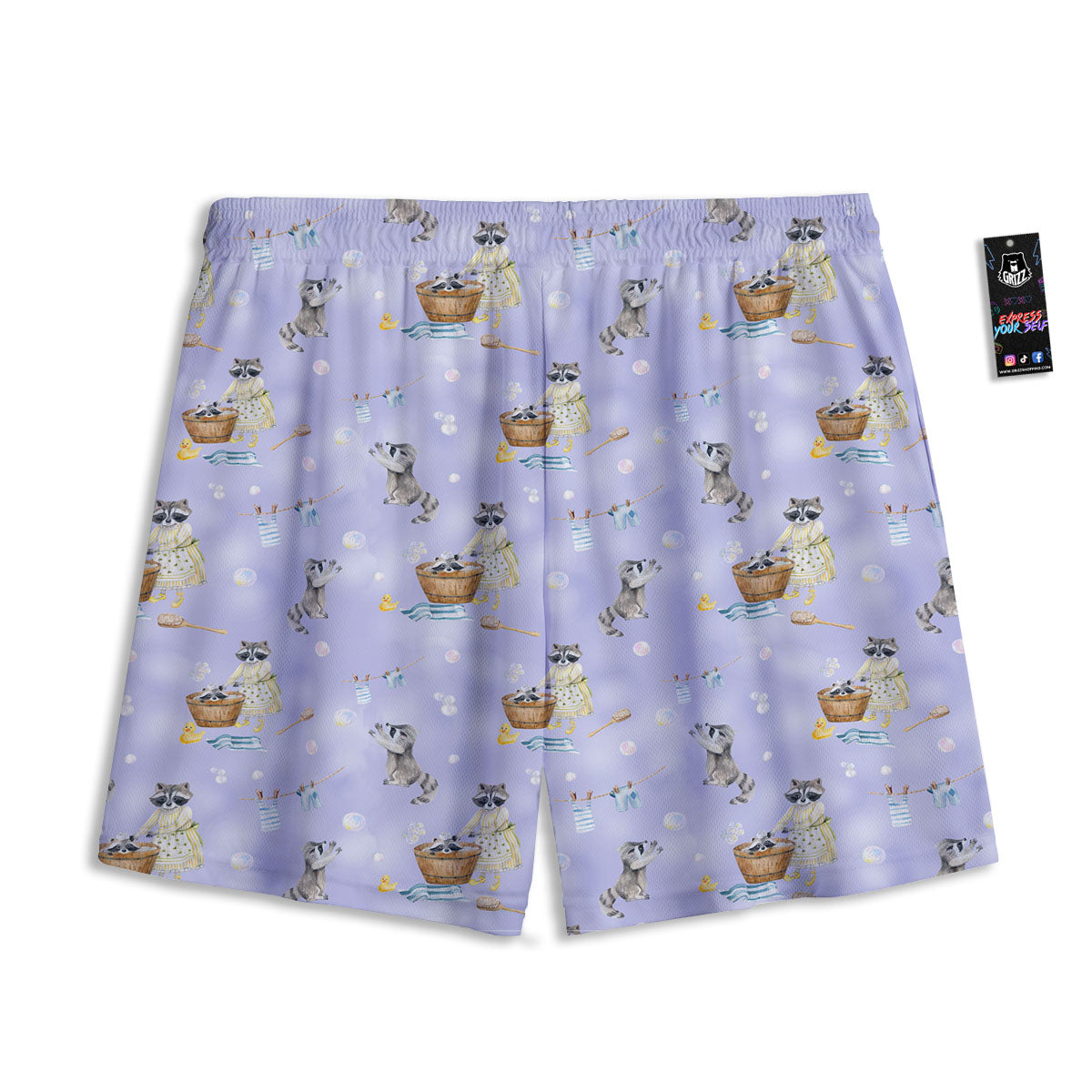 Raccoon Watercolor Print Pattern Mesh Shorts