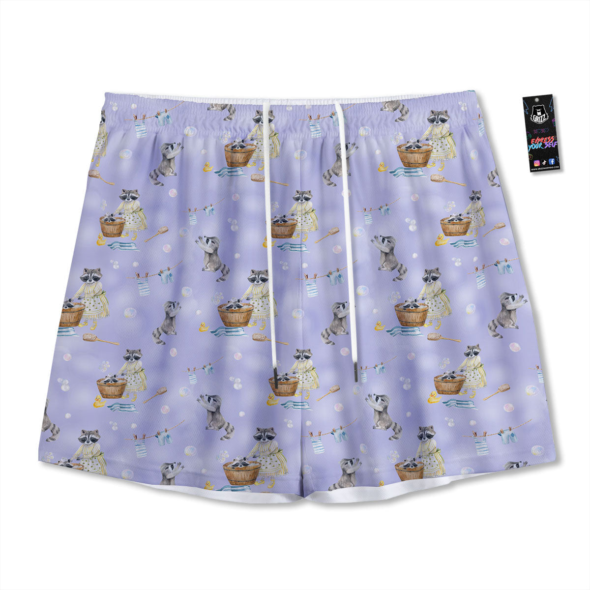Raccoon Watercolor Print Pattern Mesh Shorts