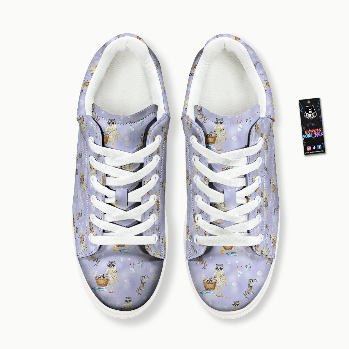 Raccoon Watercolor Print Pattern Platform Shoes-grizzshop