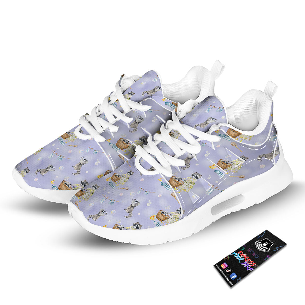 Raccoon Watercolor Print Pattern Tennis Shoes-grizzshop