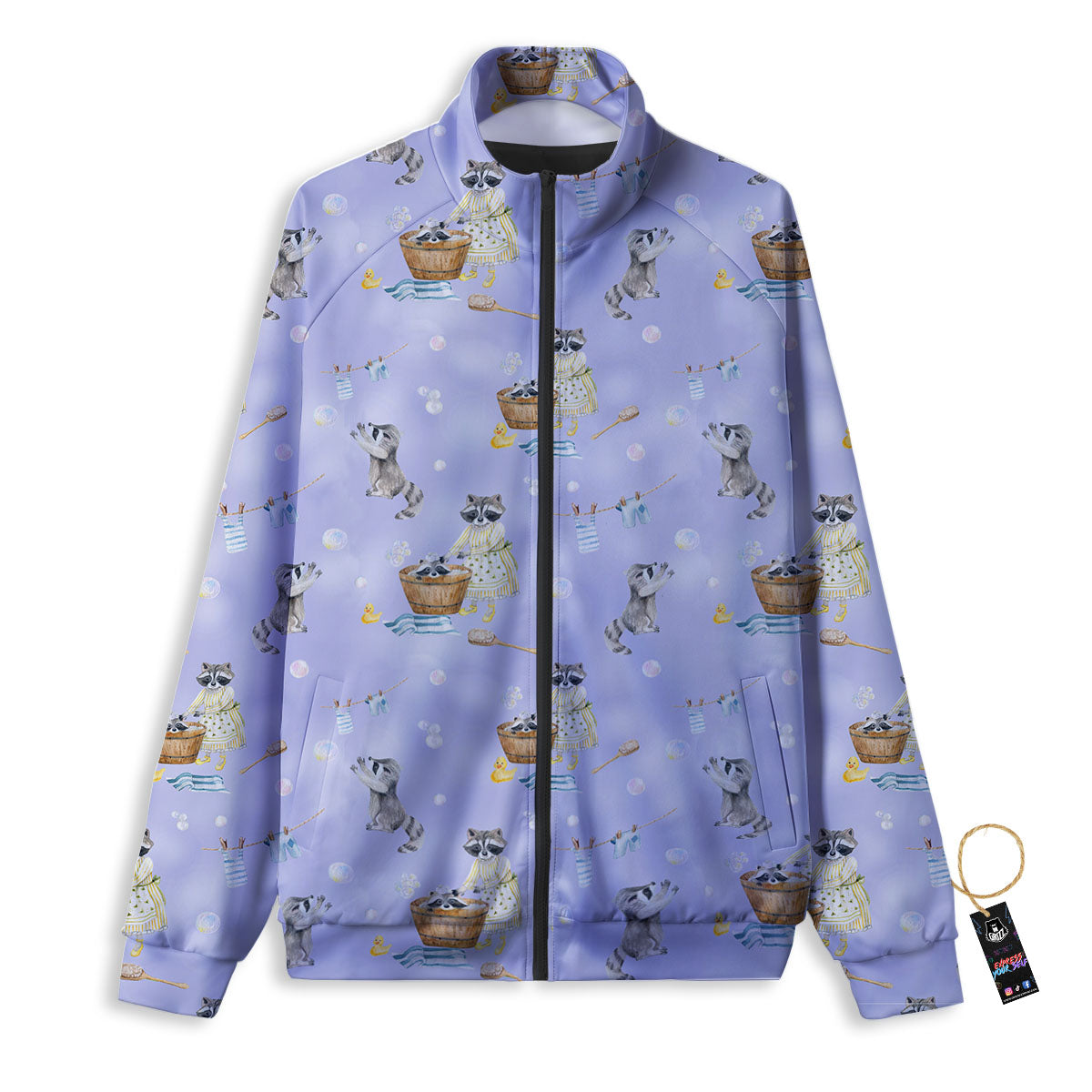 Raccoon Watercolor Print Pattern Track Jacket-grizzshop