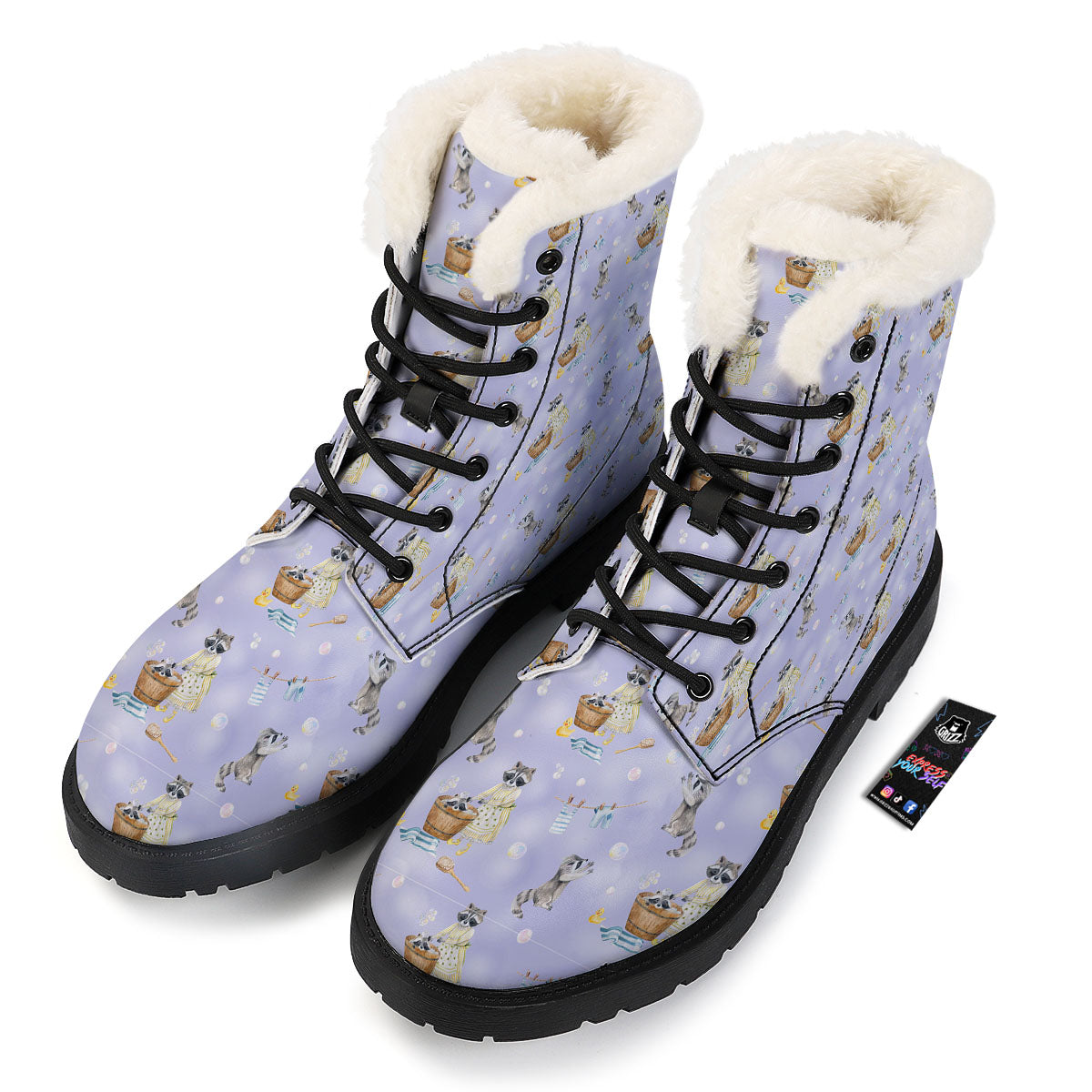 Raccoon Watercolor Print Pattern Winter Boots-grizzshop