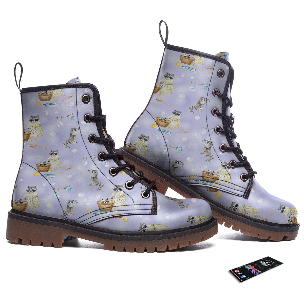 Raccoon Watercolor Print Pattern Work Boots-grizzshop
