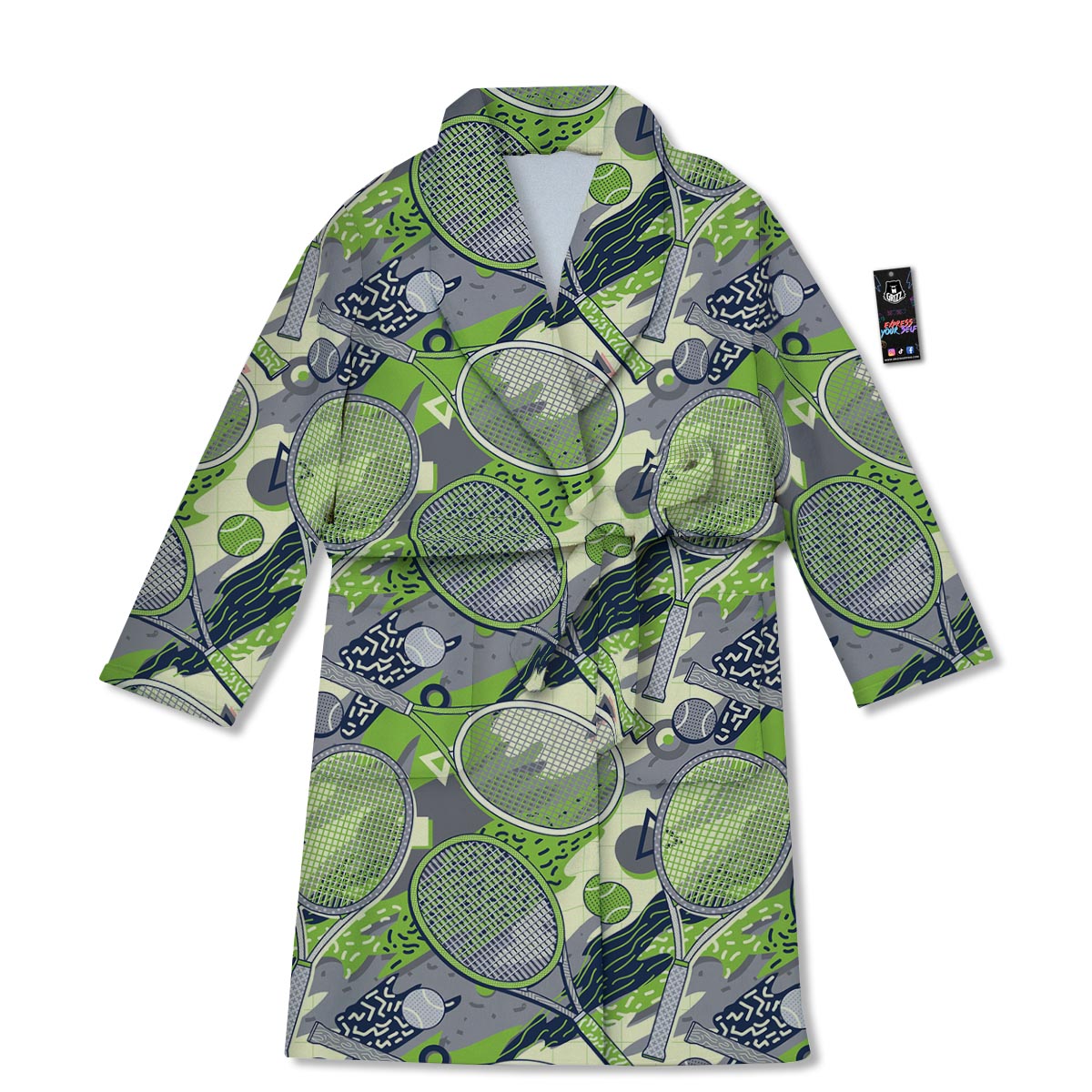 Racket And Tennis Ball Print Pattern Bathrobe-grizzshop
