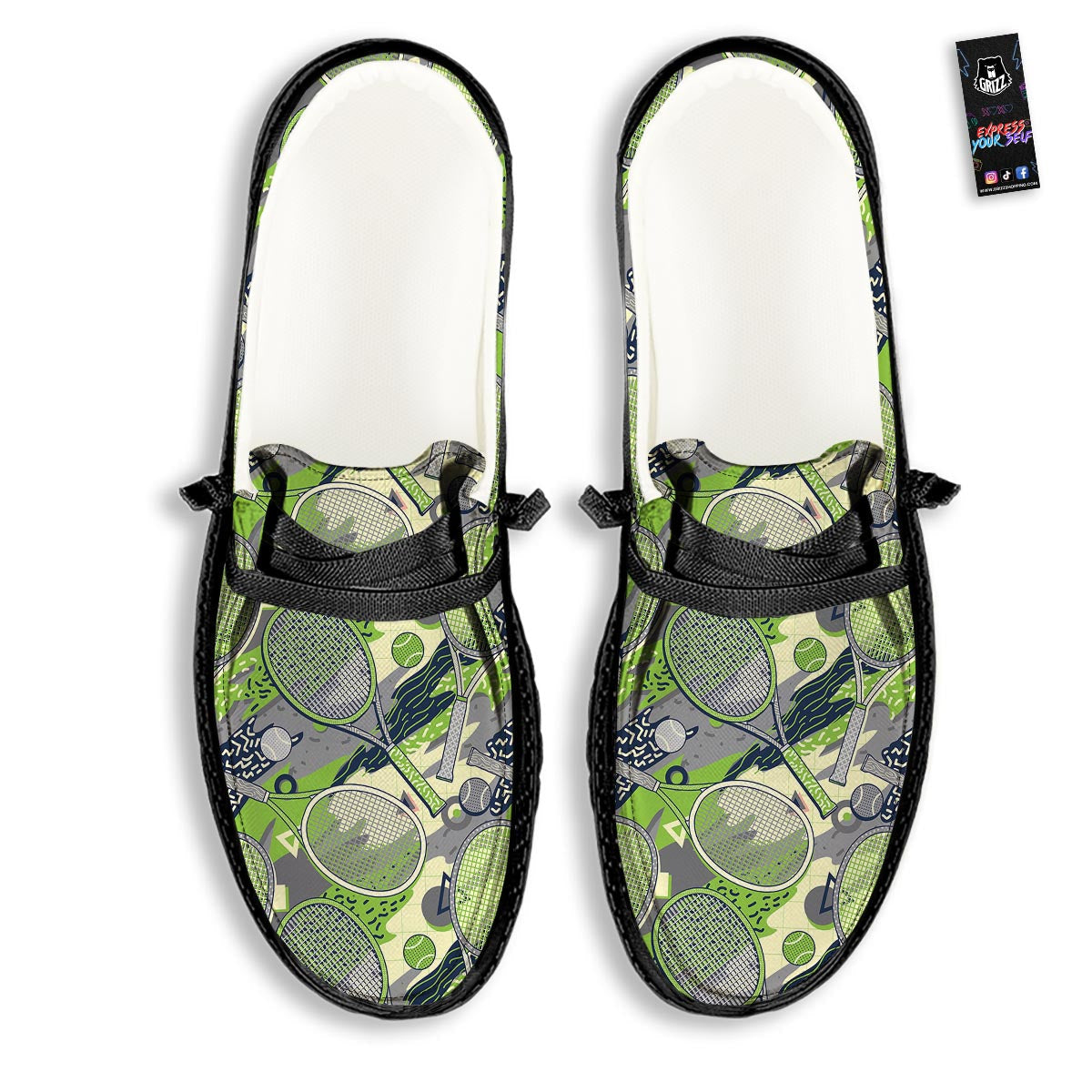 Racket And Tennis Ball Print Pattern Black Loafers-grizzshop