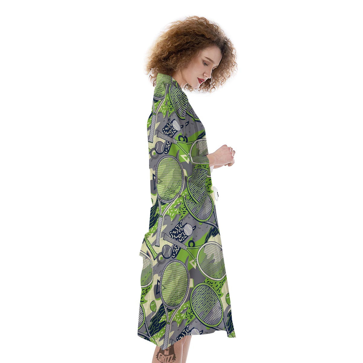 Racket And Tennis Ball Print Pattern Kimono-grizzshop