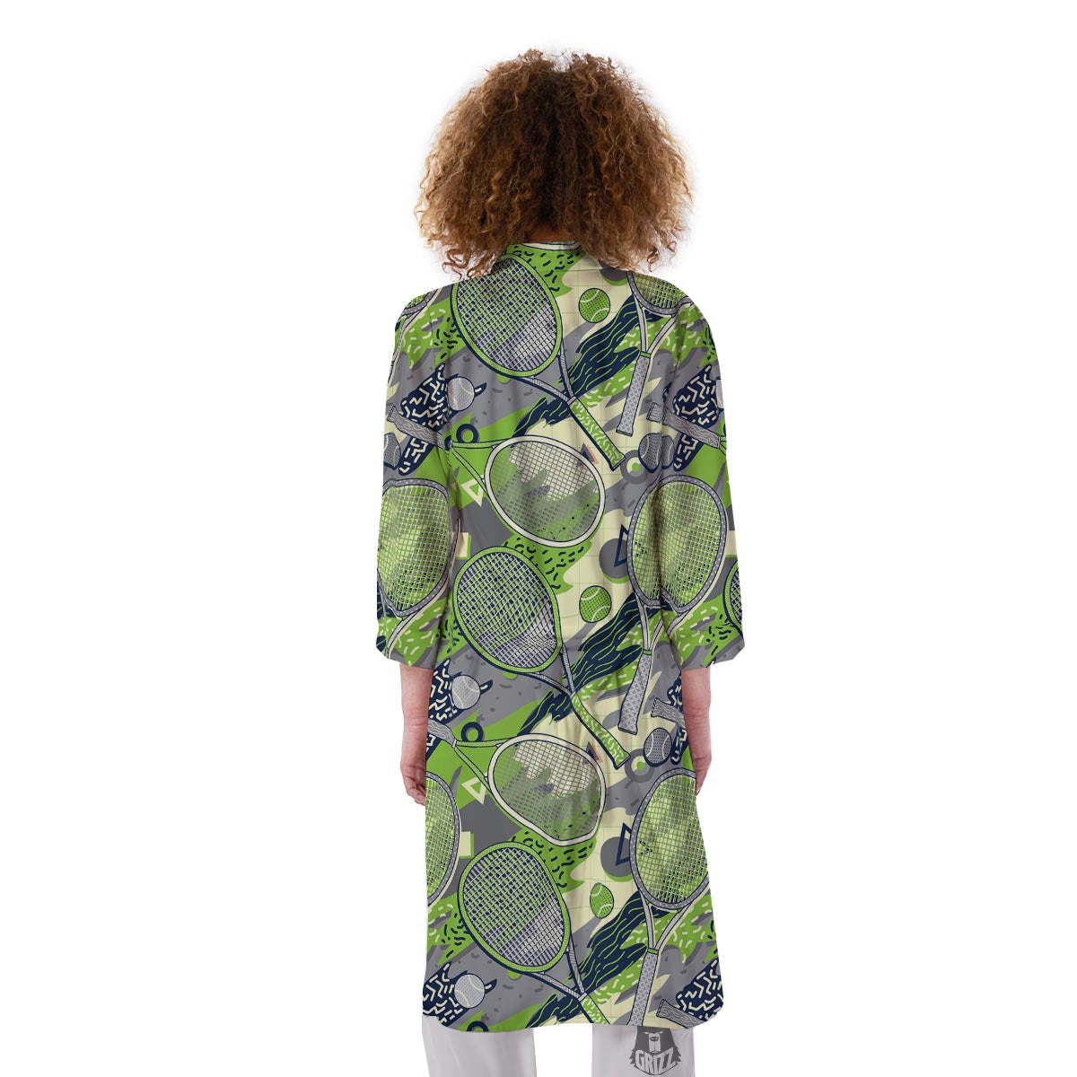 Racket And Tennis Ball Print Pattern Kimono-grizzshop