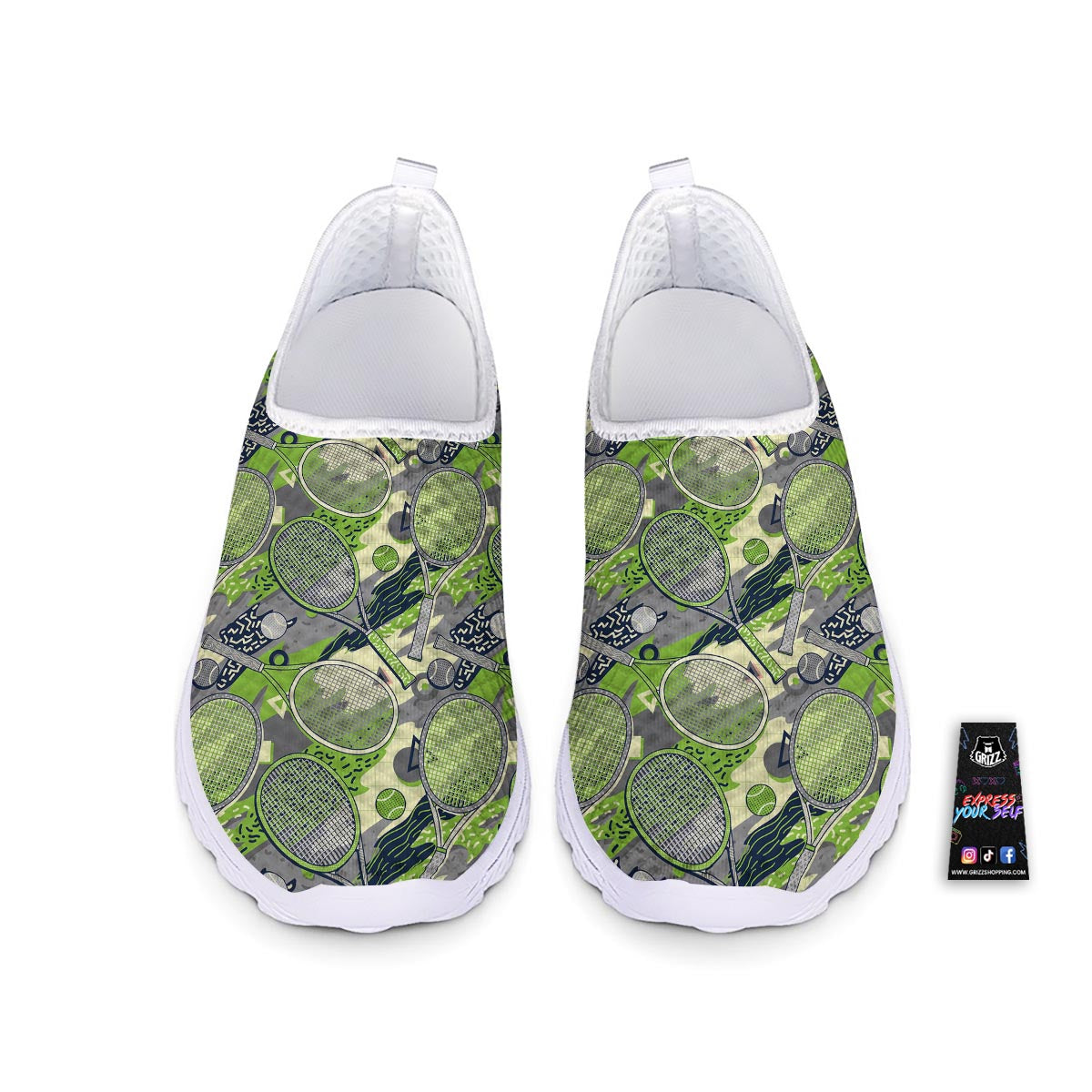 Racket And Tennis Ball Print Pattern Nurse Shoes-grizzshop