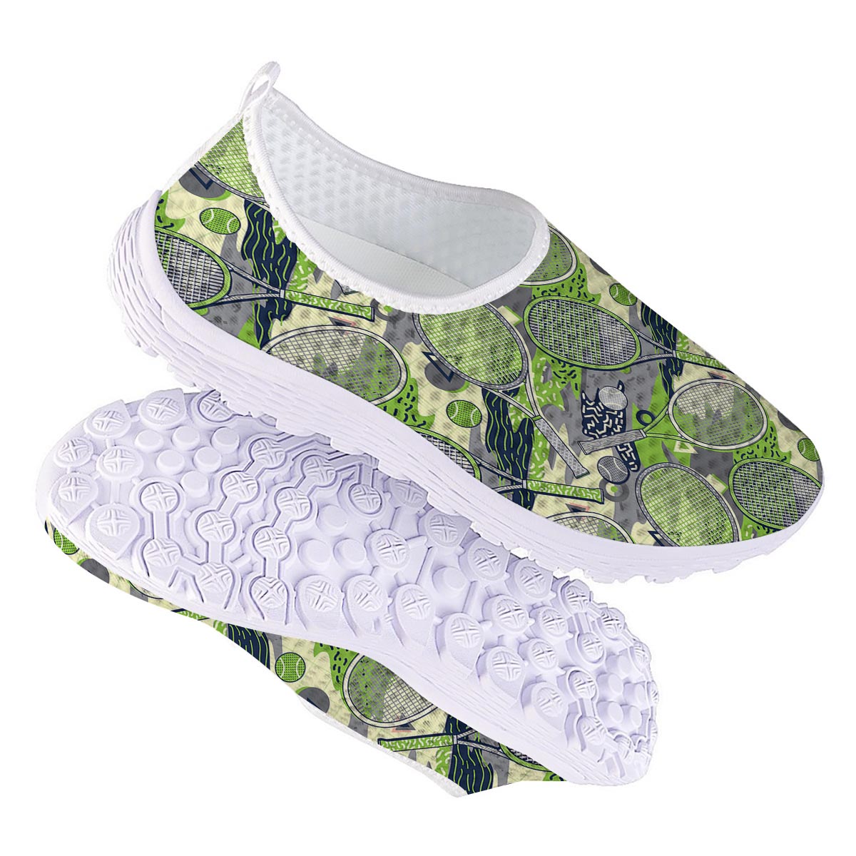 Racket And Tennis Ball Print Pattern Nurse Shoes-grizzshop