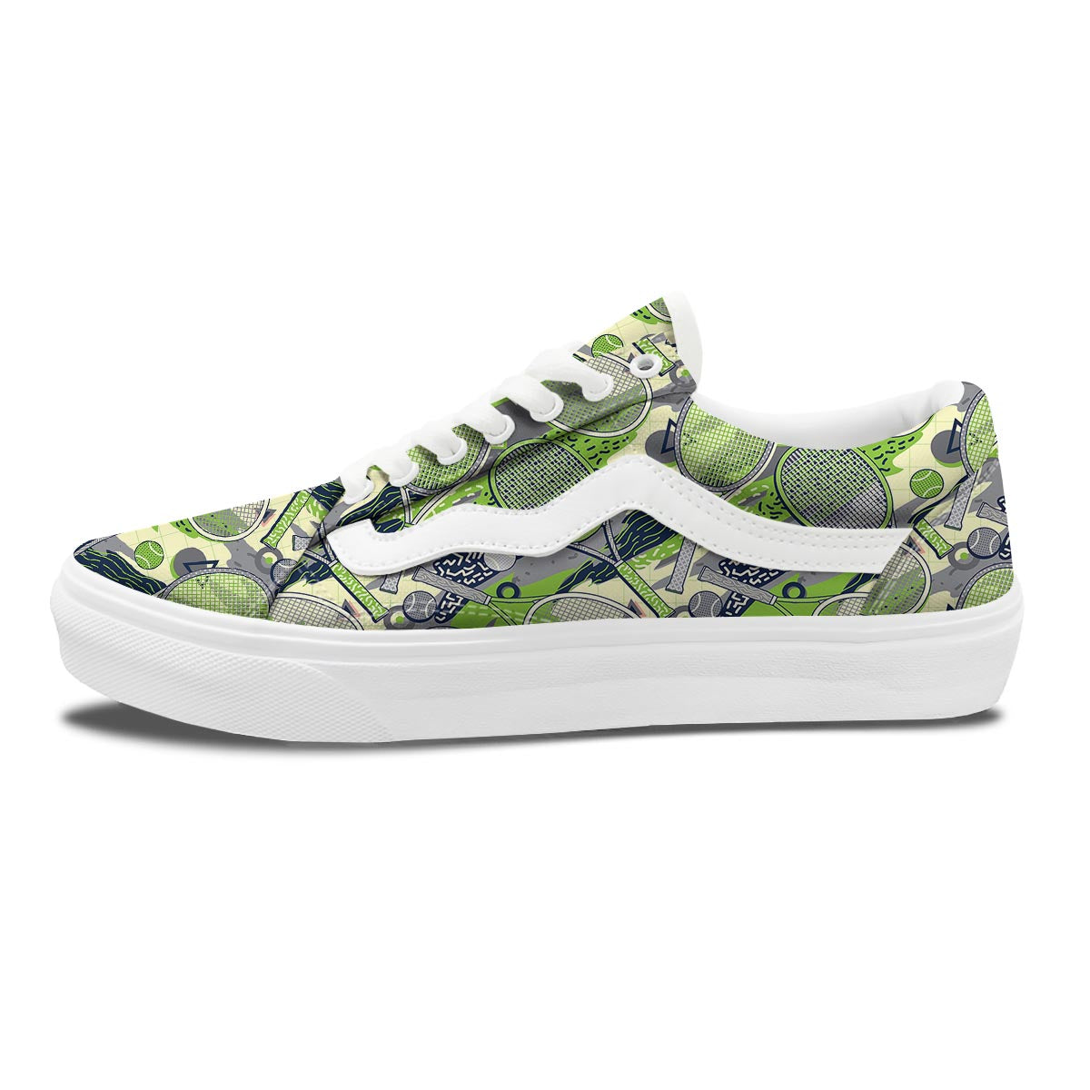 Racket And Tennis Ball Print Pattern Skate Shoes-grizzshop