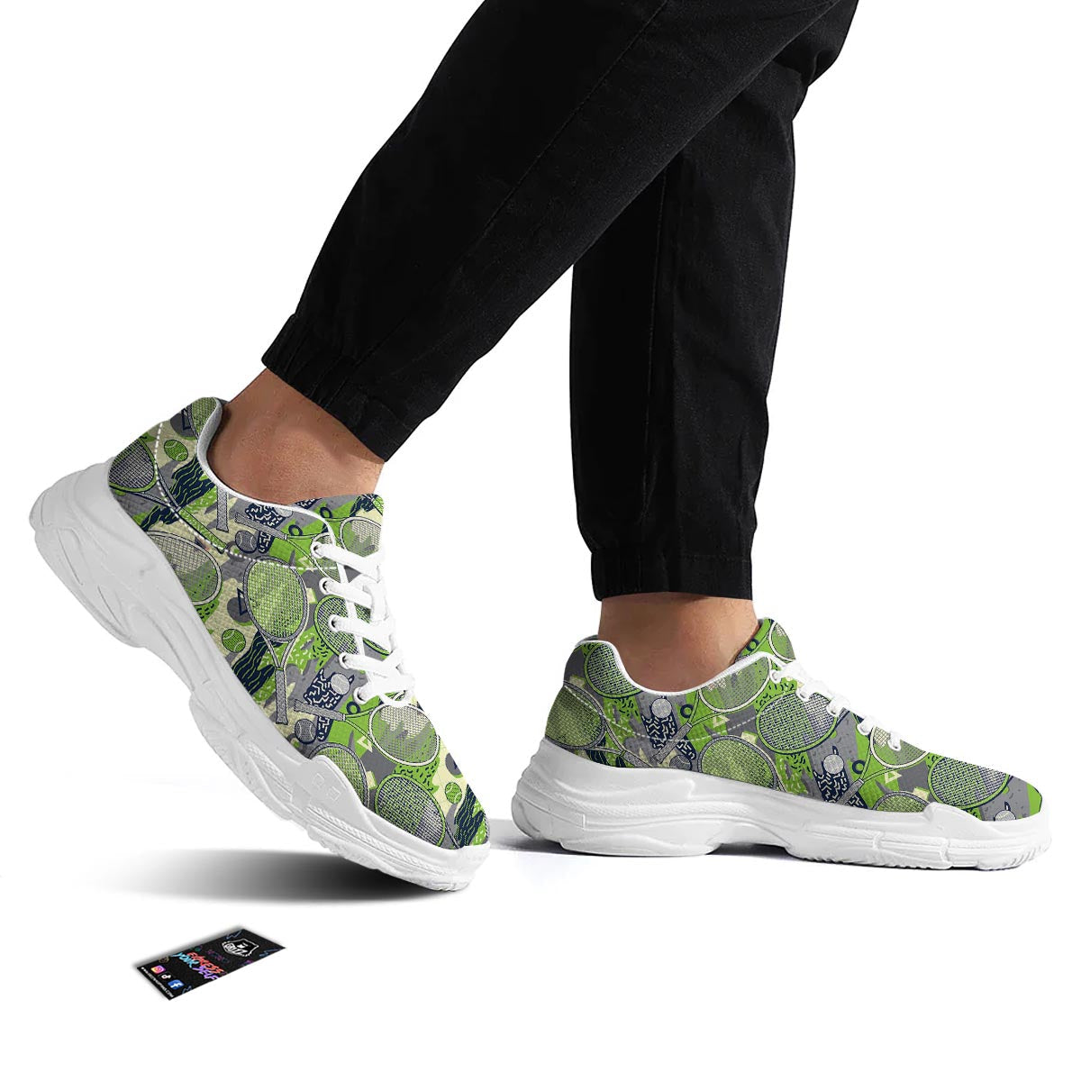 Racket And Tennis Ball Print Pattern White Chunky Shoes-grizzshop