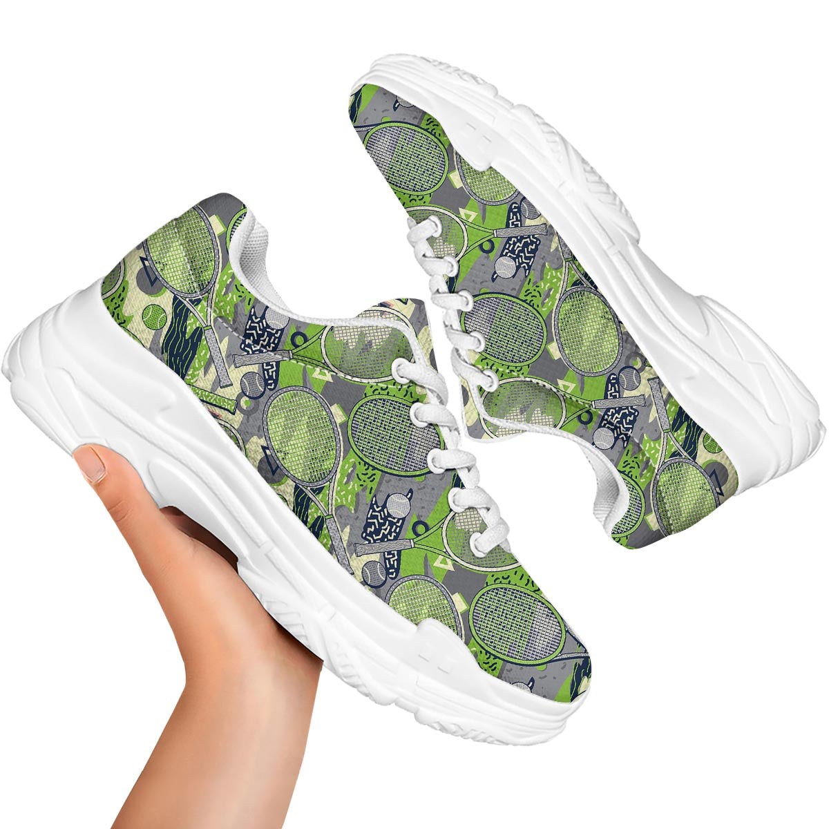 Racket And Tennis Ball Print Pattern White Chunky Shoes-grizzshop