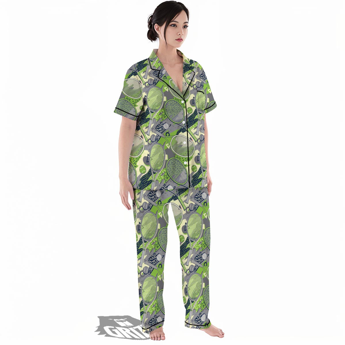 Racket And Tennis Ball Print Pattern Women's Pajamas Set-grizzshop
