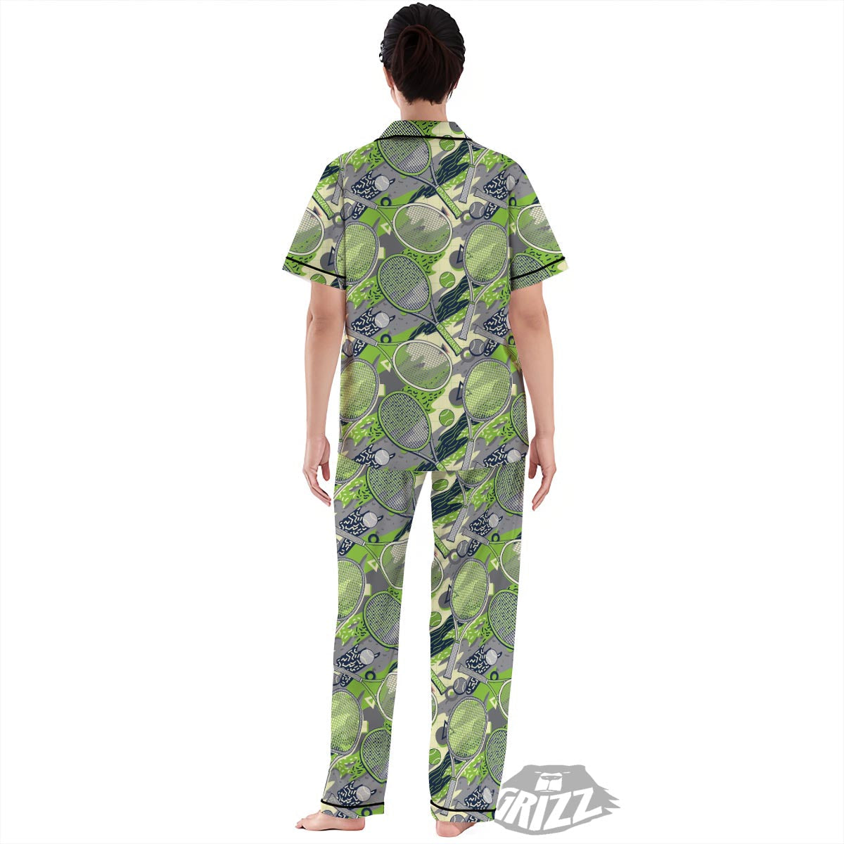 Racket And Tennis Ball Print Pattern Women's Pajamas Set-grizzshop