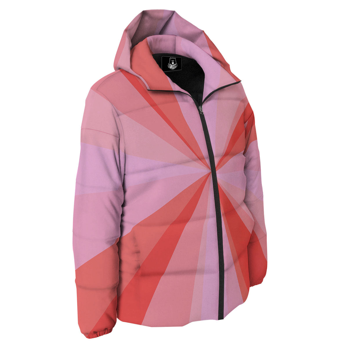Radial Rays Pink Print Down Jacket-grizzshop