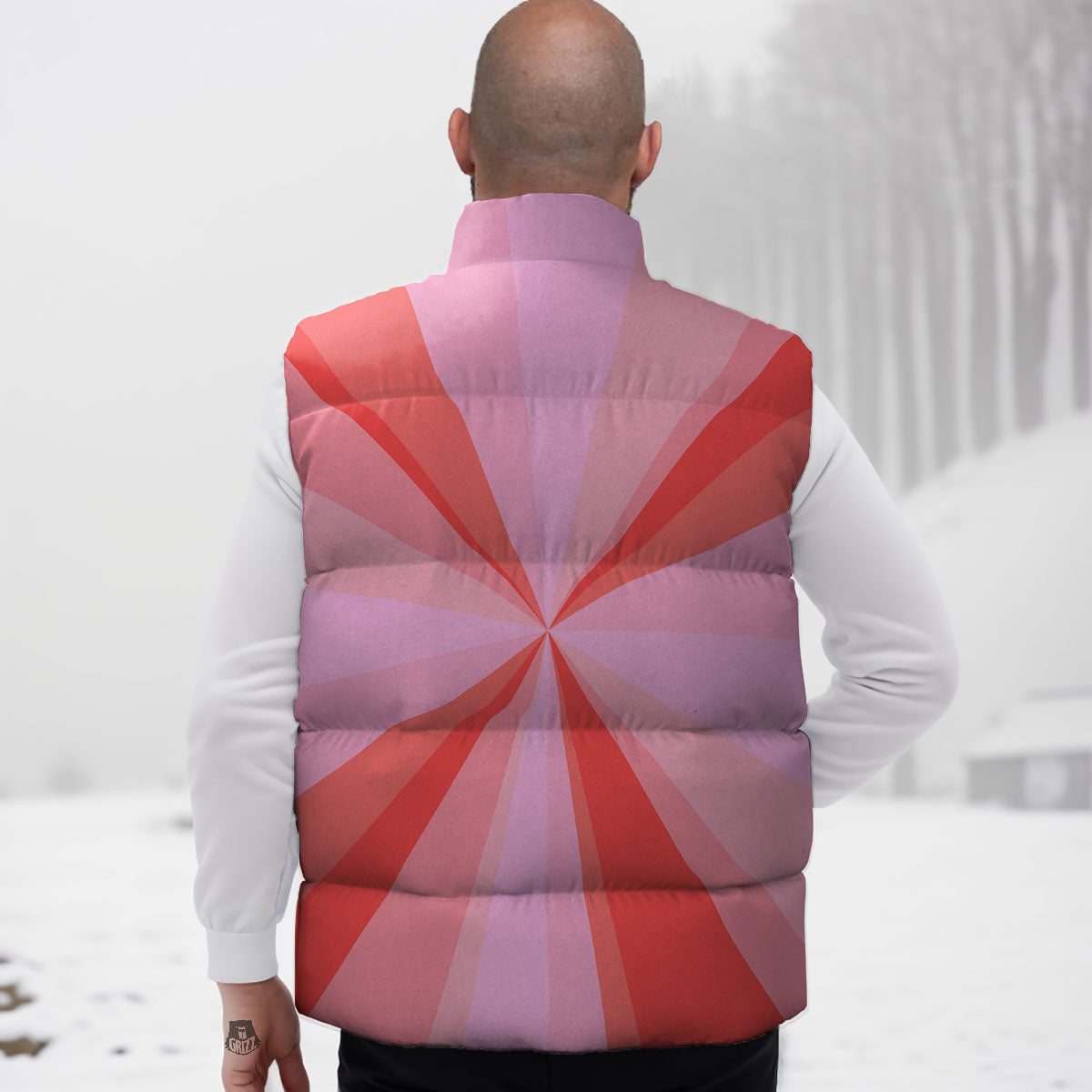 Radial Rays Pink Print Down Vest-grizzshop