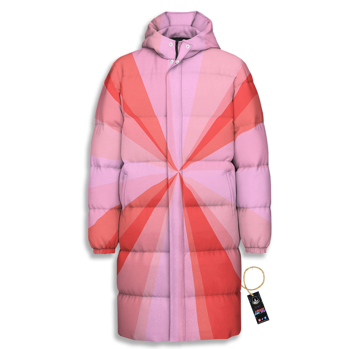 Radial Rays Pink Print Long Down Jacket-grizzshop