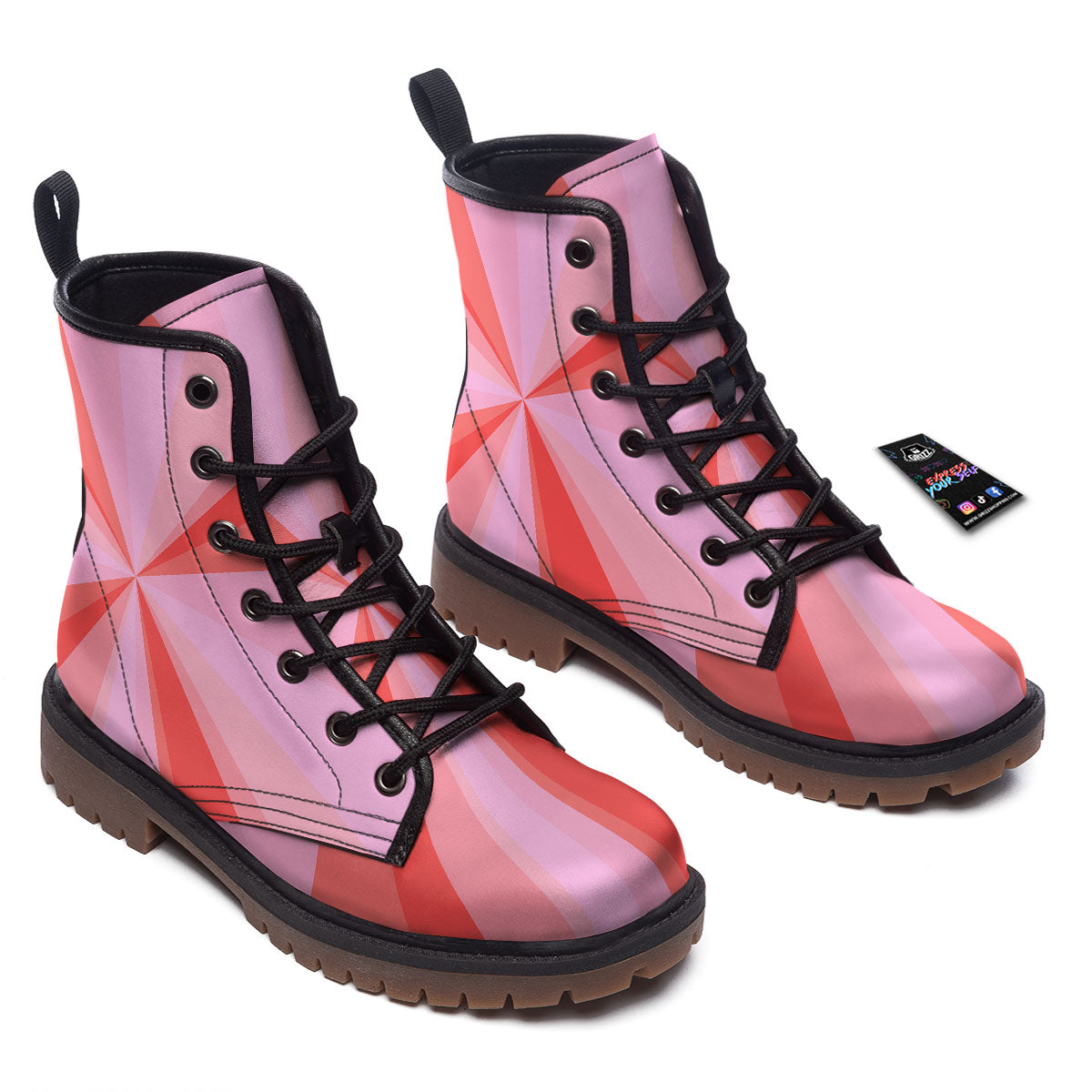 Radial Rays Pink Print Work Boots-grizzshop