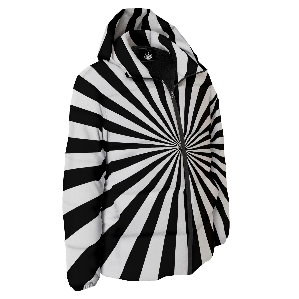 Radial Rays White And Black Print Down Jacket-grizzshop