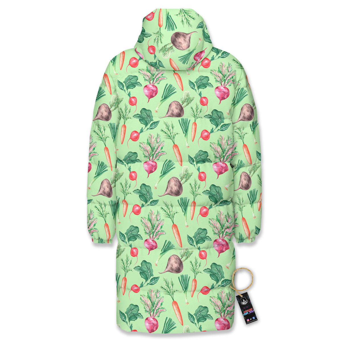 Radish And Watercolor Carrot Print Pattern Long Down Jacket-grizzshop
