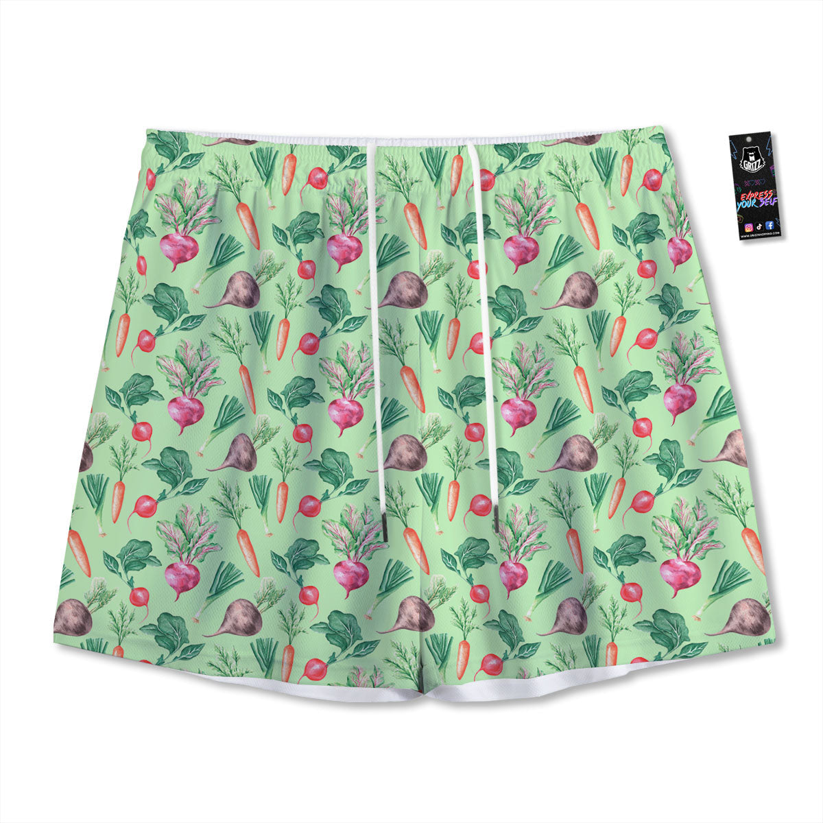 Radish And Watercolor Carrot Print Pattern Mesh Shorts