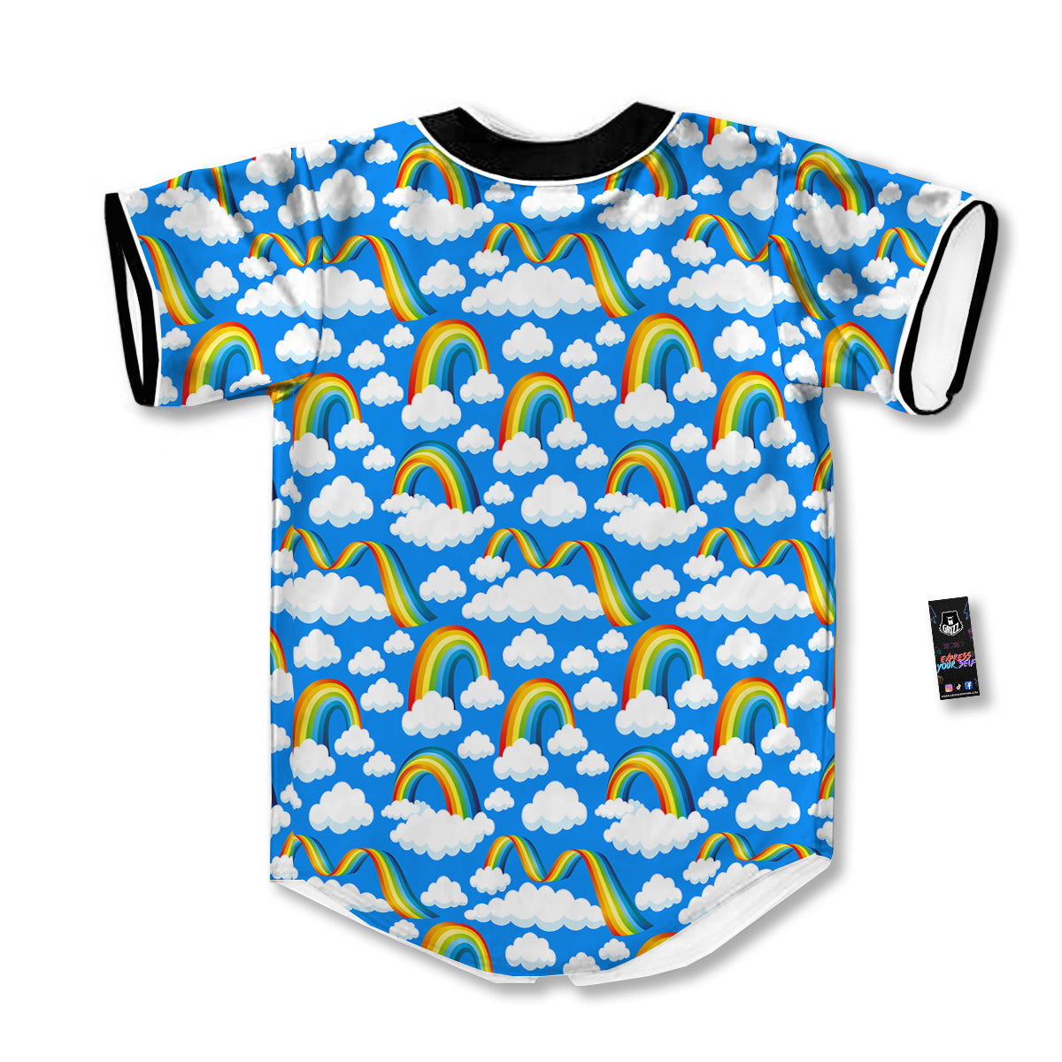 Rainbow And Clouds Blue Print Pattern Baseball Jersey-grizzshop
