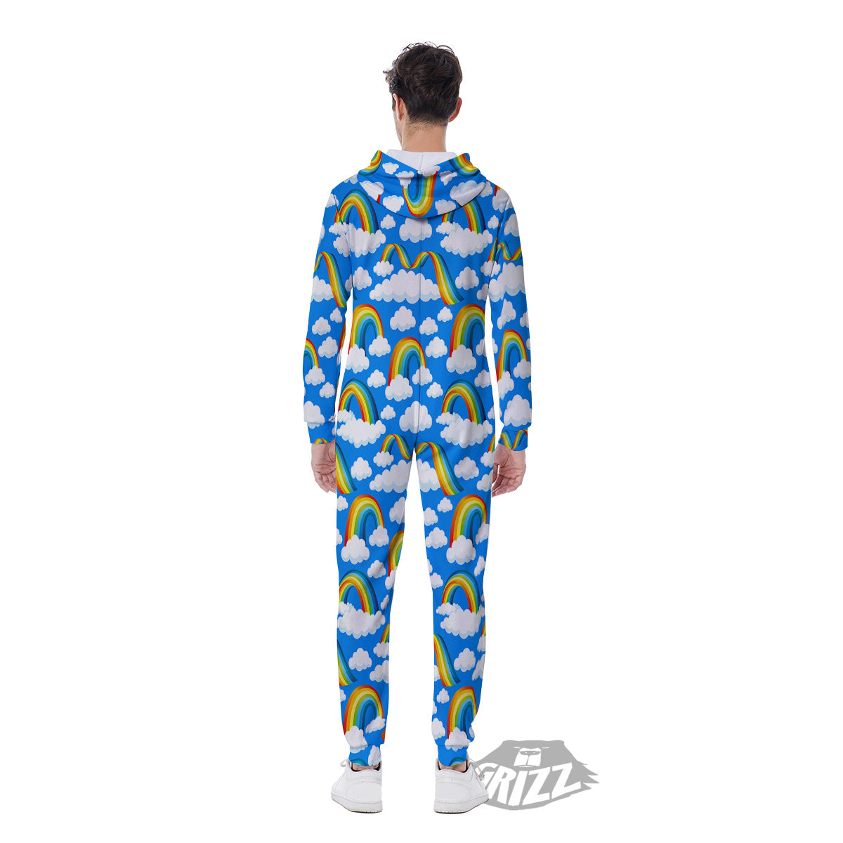 Rainbow And Clouds Blue Print Pattern Men's Jumpsuit-grizzshop
