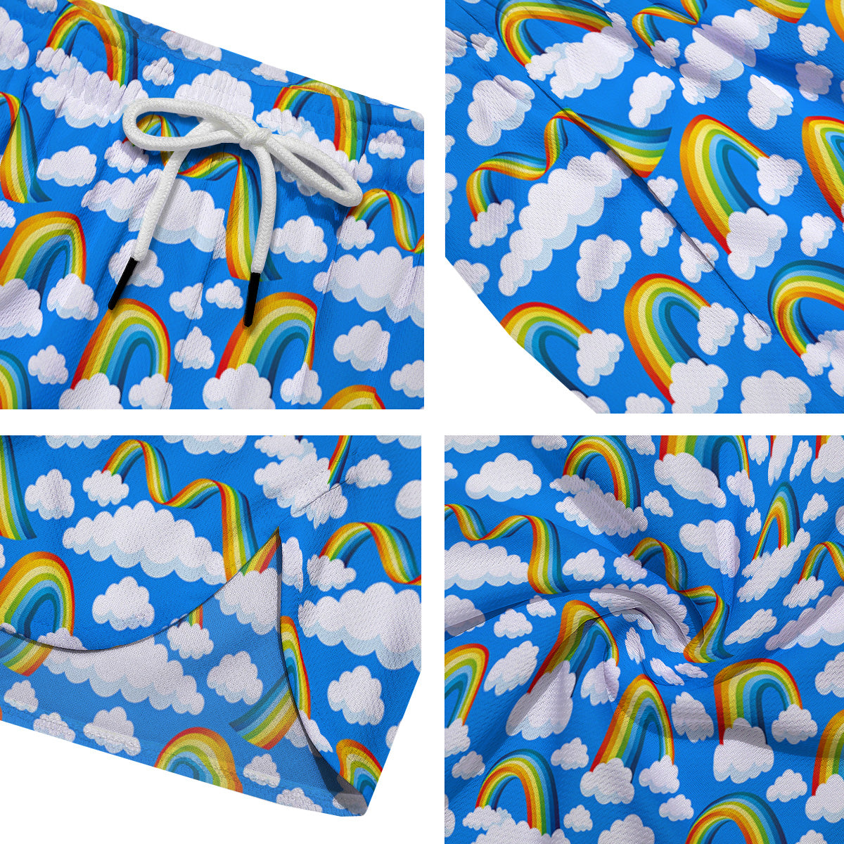 Rainbow And Clouds Blue Print Pattern Men's Running Shorts-grizzshop