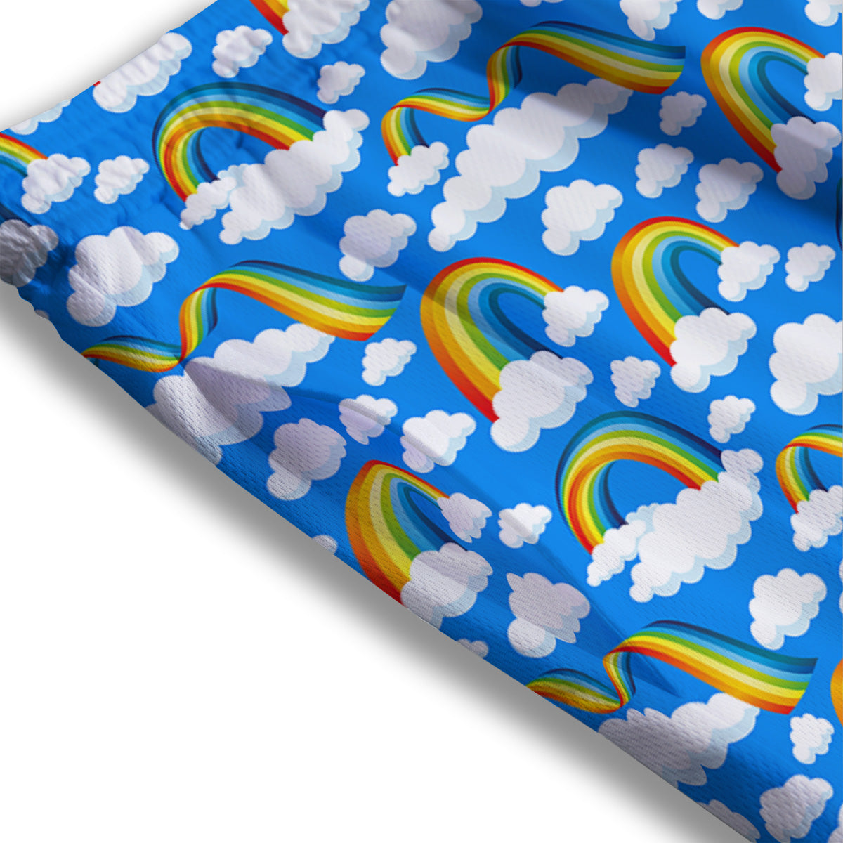 Rainbow And Clouds Blue Print Pattern Mesh Shorts-grizzshop