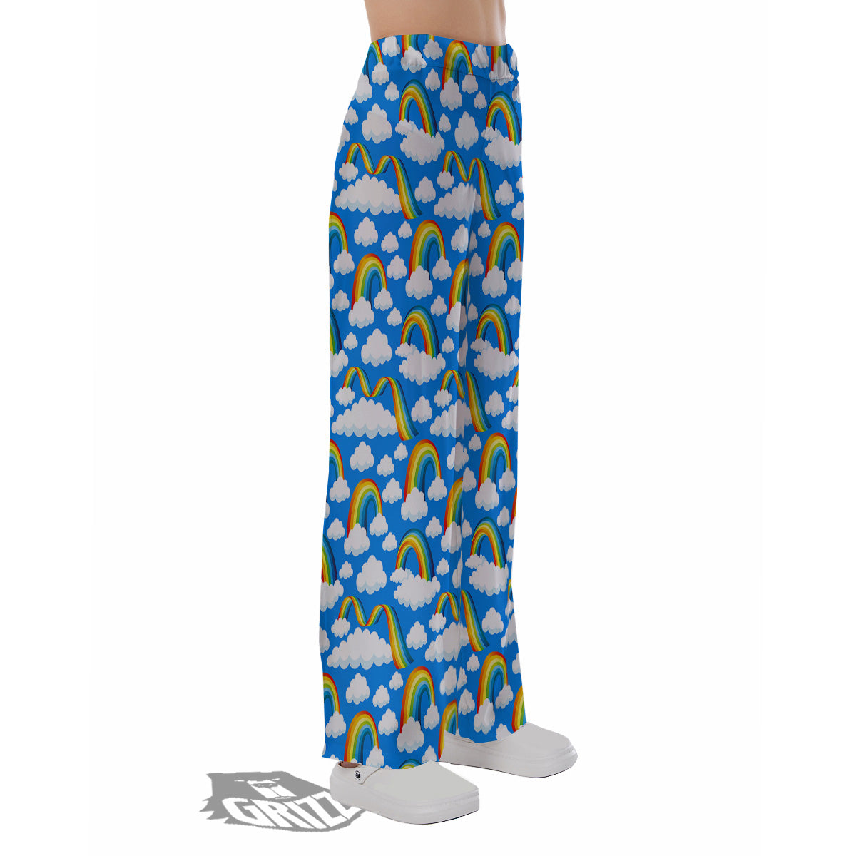 Rainbow And Clouds Blue Print Pattern Pajama Pants-grizzshop